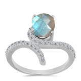 Inel din Argint 925 ( 2.77 grame ) cu Gullgruvene Labradorit și Topaz Alb 2.18 Carate