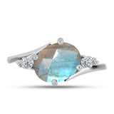 Inel din Argint 925 ( 2.15 grame ) cu Gullgruvene Labradorit și Topaz Alb 1.81 Carate