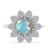 Inel din Argint 925 ( 3.56 grame ) cu Gullgruvene Labradorit și Topaz Alb 3.22 Carate