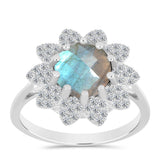 Inel din Argint 925 ( 3.56 grame ) cu Gullgruvene Labradorit și Topaz Alb 3.22 Carate