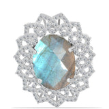 Inel din Argint 925 ( 5.7 grame ) cu Gullgruvene Labradorit și Topaz Alb 8.74 Carate