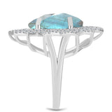 Inel din Argint 925 ( 5.7 grame ) cu Gullgruvene Labradorit și Topaz Alb 8.74 Carate