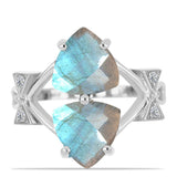 Inel din Argint 925 ( 4.01 grame ) cu Gullgruvene Labradorit și Topaz Alb 4.25 Carate