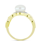 Inel din Argint 925 Placat cu Aur ( 4.75 grame ) cu Perlă de Apă Dulce Albă și Topaz Alb 2.74 Carate