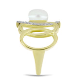 Inel din Argint 925 Placat cu Aur ( 4.75 grame ) cu Perlă de Apă Dulce Albă și Topaz Alb 2.74 Carate