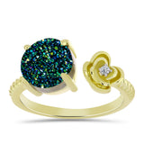 Inel din Argint 925 Placat cu Aur ( 3.17 grame ) cu Drusy Verde și Topaz Alb 2.84 Carate