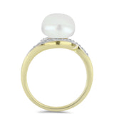 Inel din Argint 925 Placat cu Aur ( 4.59 grame ) cu Perlă de Apă Dulce Albă și Topaz Alb 6.04 Carate