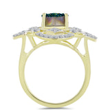 Inel din Argint 925 Placat cu Aur ( 4.6 grame ) cu Drusy Verde și Topaz Alb 3.33 Carate