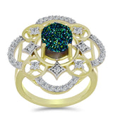 Inel din Argint 925 Placat cu Aur ( 4.6 grame ) cu Drusy Verde și Topaz Alb 3.33 Carate
