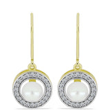 Cercei din Argint 925 Placat cu Aur ( 3.01 grame ) cu Perlă de Apă Dulce Albă și Topaz Alb 2.69 Carate