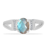 Inel din Argint 925 ( 3.18 grame ) cu Gullgruvene Labradorit și Topaz Alb 1.39 Carate