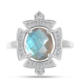 Inel din Argint 925 ( 3.42 grame ) cu Gullgruvene Labradorit și Topaz Alb 2.6 Carate