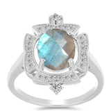 Inel din Argint 925 ( 3.42 grame ) cu Gullgruvene Labradorit și Topaz Alb 2.6 Carate