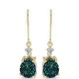 Cercei din Argint 925 Placat cu Aur ( 2.2 grame ) cu Drusy Verde și Topaz Alb 3.94 Carate