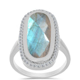 Inel din Argint 925 ( 4.53 grame ) cu Gullgruvene Labradorit și Topaz Alb 5.93 Carate