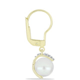 Cercei din Argint 925 Placat cu Aur ( 1.78 grame ) cu Perlă de Apă Dulce Albă și Topaz Alb 7.84 Carate