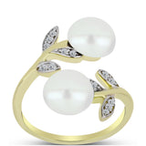 Inel din Argint 925 Placat cu Aur ( 3.44 grame ) cu Perlă de Apă Dulce Albă și Topaz Alb 4.96 Carate