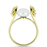 Inel din Argint 925 Placat cu Aur ( 4.15 grame ) cu Perlă de Apă Dulce Albă și Topaz Alb 6.01 Carate