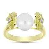 Inel din Argint 925 Placat cu Aur ( 4.15 grame ) cu Perlă de Apă Dulce Albă și Topaz Alb 6.01 Carate