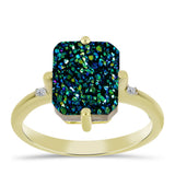 Inel din Argint 925 Placat cu Aur ( 2.09 grame ) cu Drusy Verde și Topaz Alb 3.47 Carate