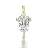 Pandantiv din Argint 925 Placat cu Aur ( 2.6 grame ) cu Perlă de Apă Dulce Albă și Topaz Alb 3.25 Carate