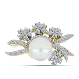 Broşă din Argint 925 Placat cu Aur ( 2.67 grame ) cu Perlă de Apă Dulce Albă și Topaz Alb 3.41 Carate