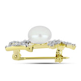 Broşă din Argint 925 Placat cu Aur ( 2.67 grame ) cu Perlă de Apă Dulce Albă și Topaz Alb 3.41 Carate