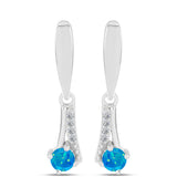 Cercei din Argint 925 ( 2.85 grame ) cu Opal Albastru Etiopian Paraiba și Topaz Alb 0.35 Carate