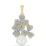 Pandantiv din Argint 925 Placat cu Aur ( 2.24 grame ) cu Perlă de Apă Dulce Albă și Topaz Alb 3.48 Carate