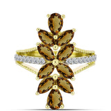 Inel din Argint 925 Placat cu Aur ( 3.7 grame ) cu Cuarț Coniac și Topaz Alb 2.67 Carate