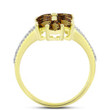 Inel din Argint 925 Placat cu Aur ( 3.7 grame ) cu Cuarț Coniac și Topaz Alb 2.67 Carate