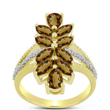 Inel din Argint 925 Placat cu Aur ( 3.7 grame ) cu Cuarț Coniac și Topaz Alb 2.67 Carate