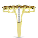 Inel din Argint 925 Placat cu Aur ( 3.7 grame ) cu Cuarț Coniac și Topaz Alb 2.67 Carate