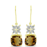 Cercei din Argint 925 Placat cu Aur ( 3.39 grame ) cu Cuarț Coniac și Topaz Alb 8.56 Carate