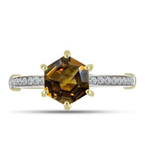 Inel din Argint 925 Placat cu Aur ( 2.5 grame ) cu Cuarț Coniac și Topaz Alb 2.11 Carate