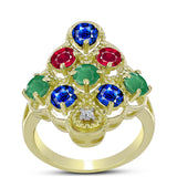 Inel din Argint 925 Placat cu Aur ( 4.02 grame ) cu Smarald Brazilian și Safir Albastru Australian 2.69 Carate