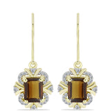 Cercei din Argint 925 Placat cu Aur ( 3.37 grame ) cu Cuarț Coniac și Topaz Alb 3.23 Carate