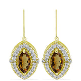 Cercei din Argint 925 Placat cu Aur ( 5.36 grame ) cu Cuarț Coniac și Topaz Alb 6.71 Carate