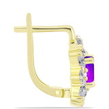 Cercei din Argint 925 Placat cu Aur ( 3.9 grame ) cu Agat Violet și Topaz Alb 2.68 Carate
