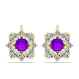 Cercei din Argint 925 Placat cu Aur ( 3.9 grame ) cu Agat Violet și Topaz Alb 2.68 Carate
