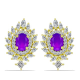 Cercei din Argint 925 Placat cu Aur ( 5.71 grame ) cu Agat Violet și Topaz Alb 2.82 Carate