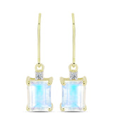 Cercei din Argint 925 Placat cu Aur ( 2.46 grame ) cu Piatra Lunii Curcubeu și Topaz Alb 4.56 Carate
