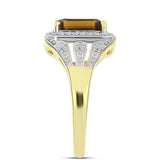 Inel din Argint 925 Placat cu Aur ( 4.59 grame ) cu Cuarț Coniac și Topaz Alb 2.35 Carate