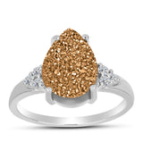 Inel din Argint 925 ( 2.83 grame ) cu Drusy Auriu și Topaz Alb 5.75 Carate