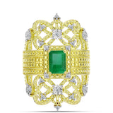 Inel din Argint 925 Placat cu Aur ( 6.84 grame ) cu Smarald Brazilian și Topaz Alb 1 Carate
