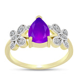 Inel din Argint 925 Placat cu Aur ( 3.37 grame ) cu Agat Violet și Topaz Alb 1.92 Carate