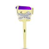 Inel din Argint 925 Placat cu Aur ( 3.37 grame ) cu Agat Violet și Topaz Alb 1.92 Carate