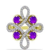 Inel din Argint 925 Placat cu Aur ( 4.36 grame ) cu Agat Violet și Topaz Alb 1.59 Carate