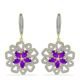 Cercei din Argint 925 Placat cu Aur ( 10.13 grame ) cu Agat Violet și Topaz Alb 3.97 Carate