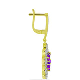 Cercei din Argint 925 Placat cu Aur ( 10.13 grame ) cu Agat Violet și Topaz Alb 3.97 Carate